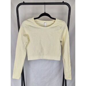 Fabletics River Seamless Long Sleeve Top Ivory Crop Large Women's Activewear Gym